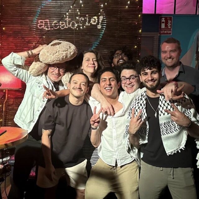 Comedians posing for a group photo at a No Offense, But... show