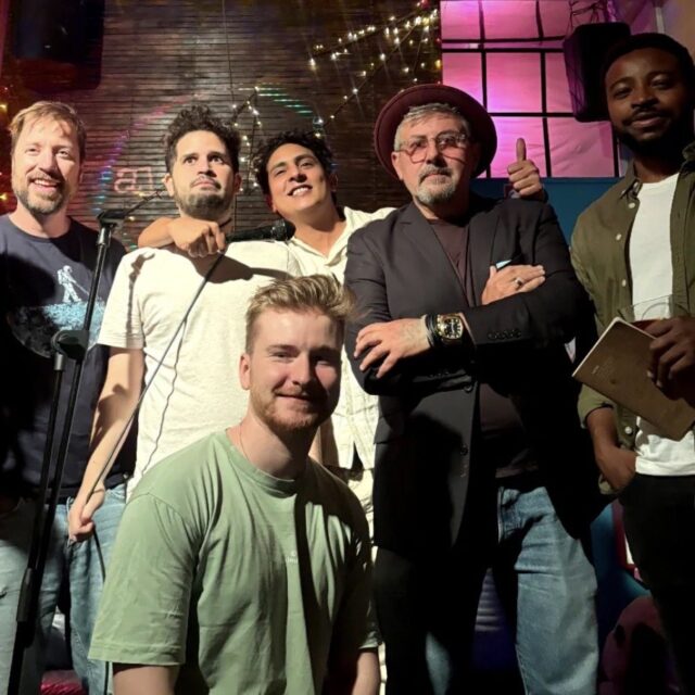 The lineup on stage at the end of a No Offense, But... show